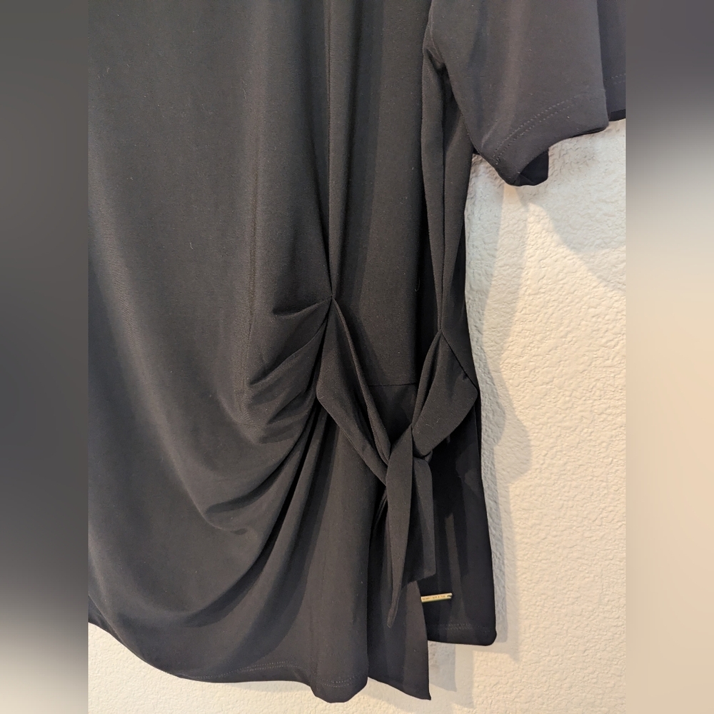 ANNE KLEIN Black Short-Sleeve Top With Side Tie/Gather Large - Picture 4 of 9